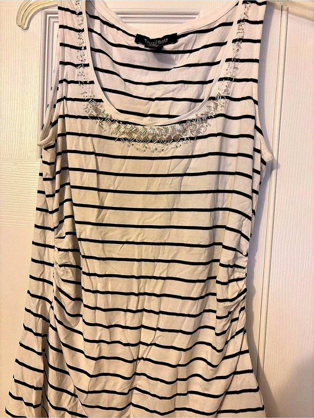 White House Black Market Striped Beaded Tank Top in White & Black Size Medium